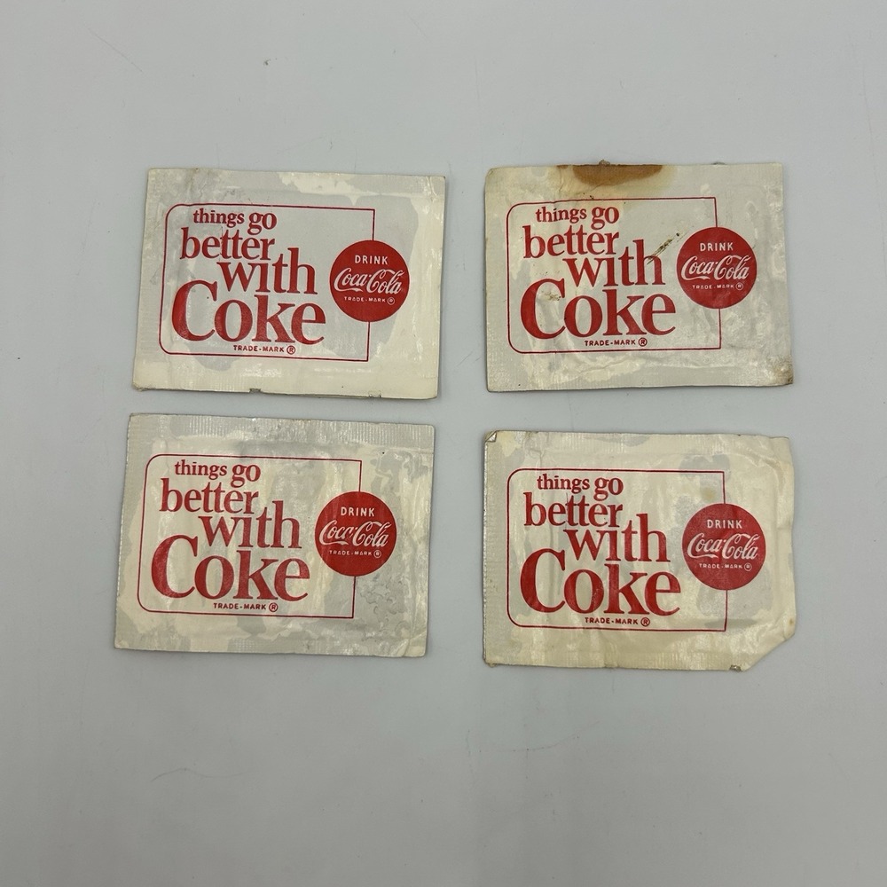 1960's COCA-COLA  WASH n DRI Wet Wipes "THINGS GO‎ BETTER WITH COKE" Unopened x4